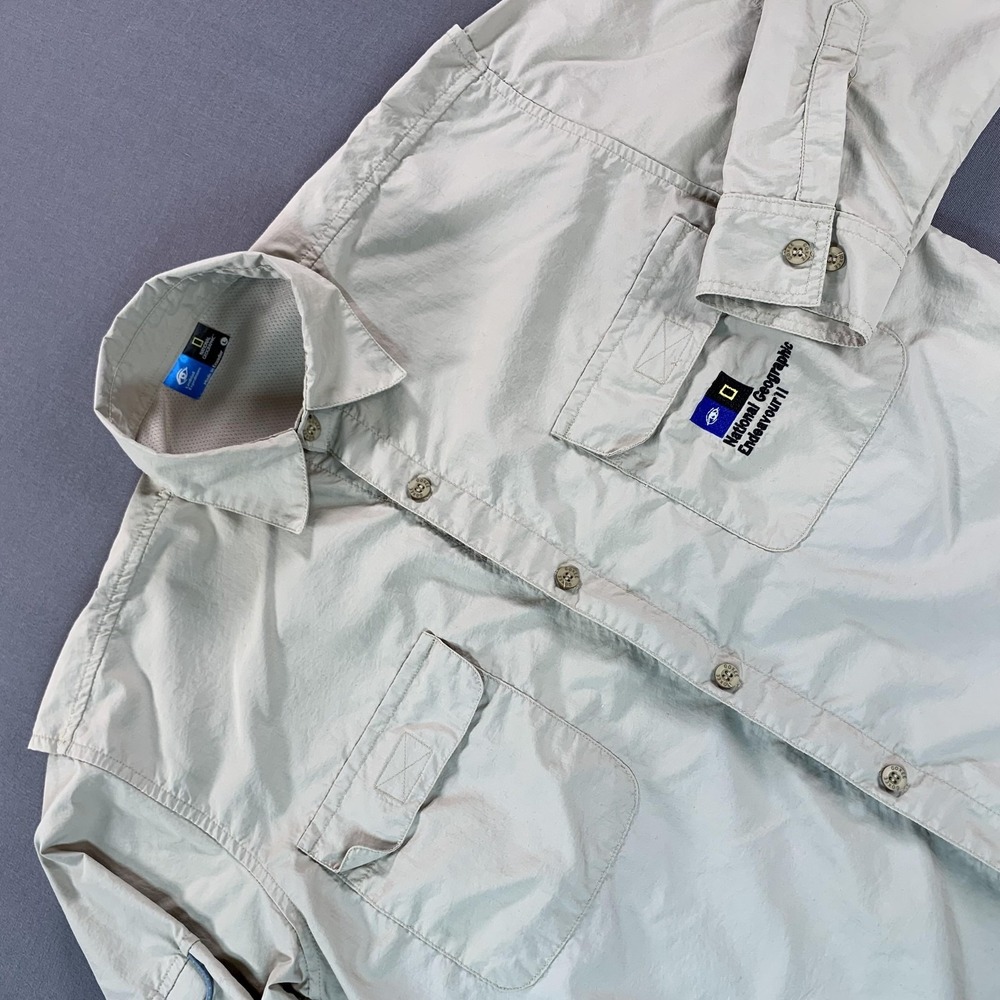 National Geographic Endeavour II Shirt‎ Mens L Beige Long Sleeve Vented Fishing